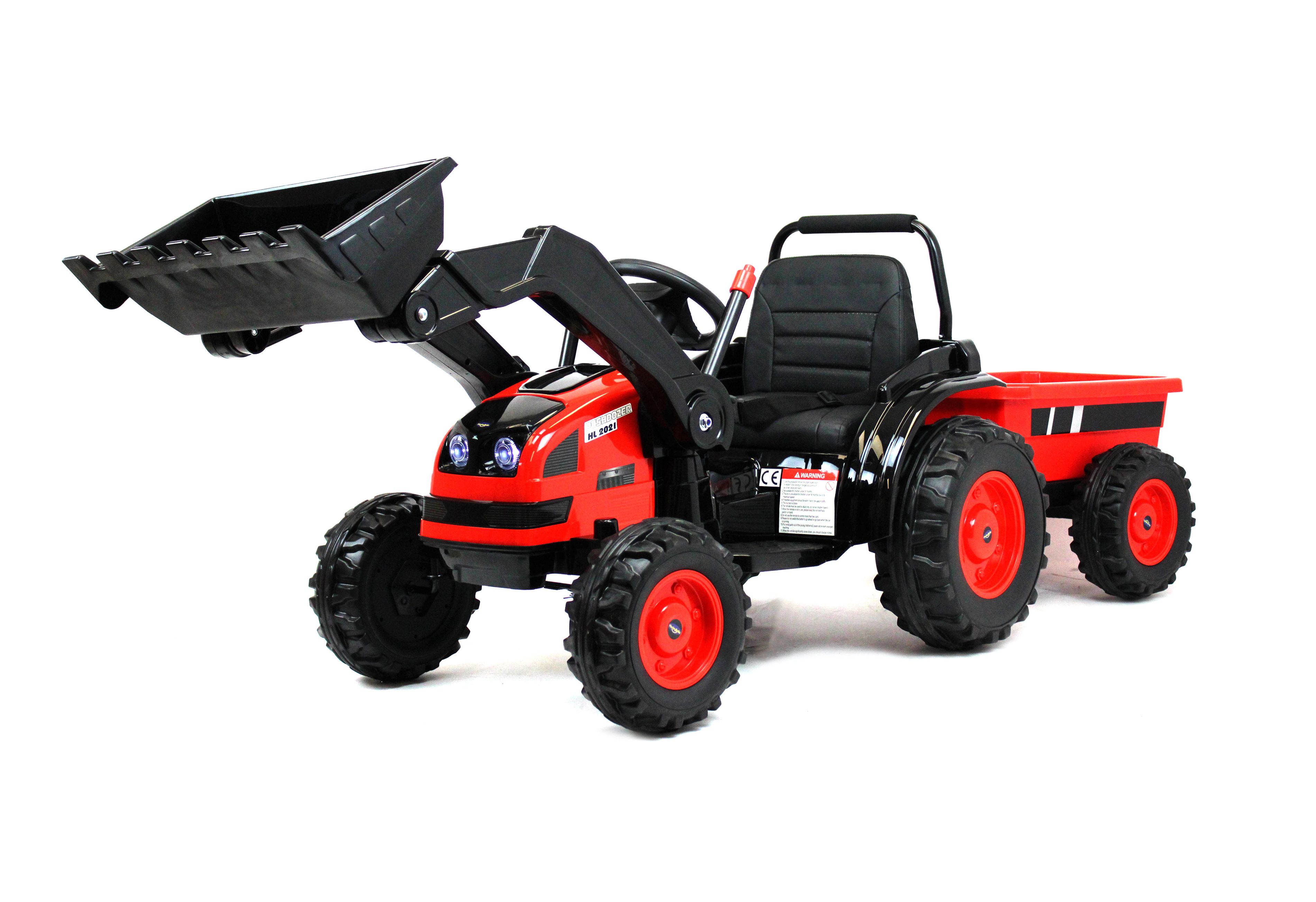 Детский электромобиль трактор-погрузчик с прицепом (красный) HL395